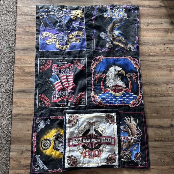 VTG Harley-Davidson Bandana Blanket 40x60 Handmade Made in the USA *READ - Picture 1 of 12